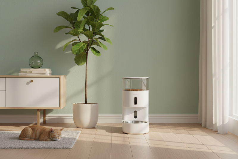 Automatische voerbak met premium achtergrond